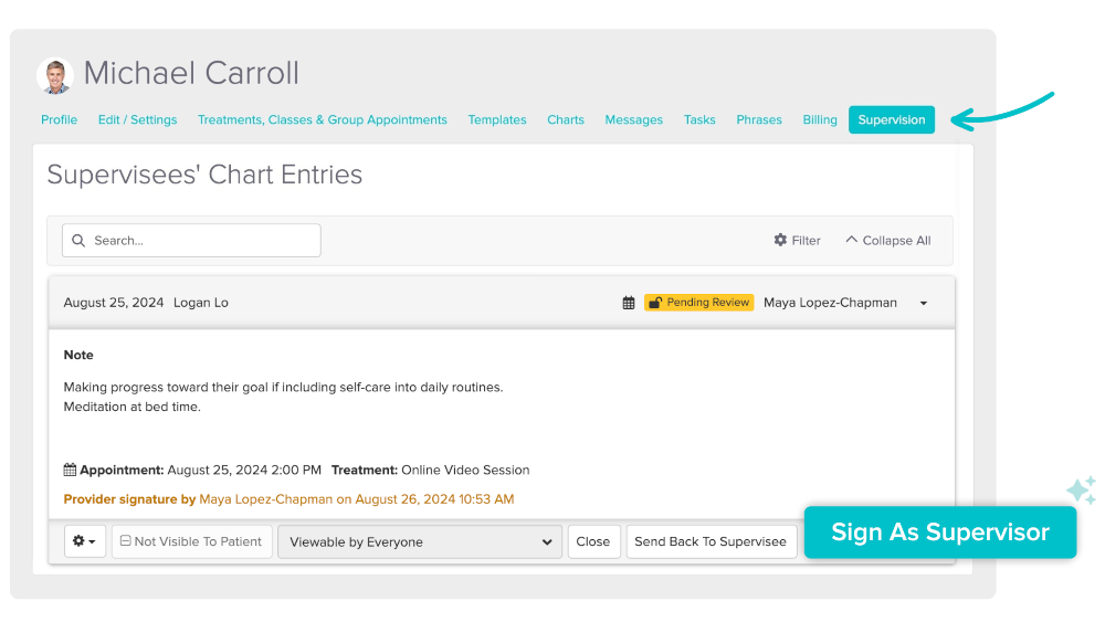 supervision on chart notes